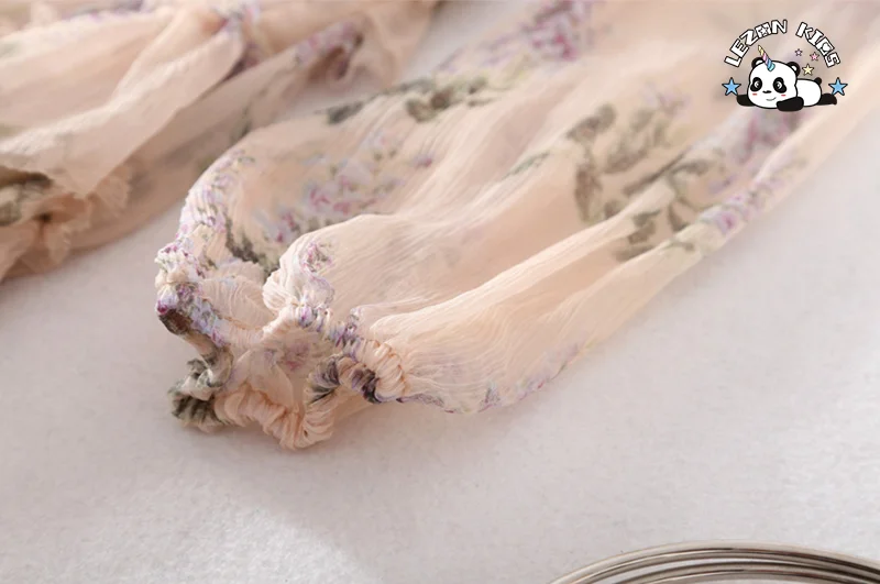 LEZONKIDS - Custom Autumn Girl Dress Floral Printed Imitation Silk Splice Irregular Beach Long Dresses